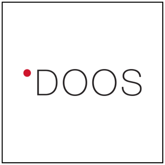 Logo: a red dot to the left of the word 'DOOS' in dark, clean typography on a white background.