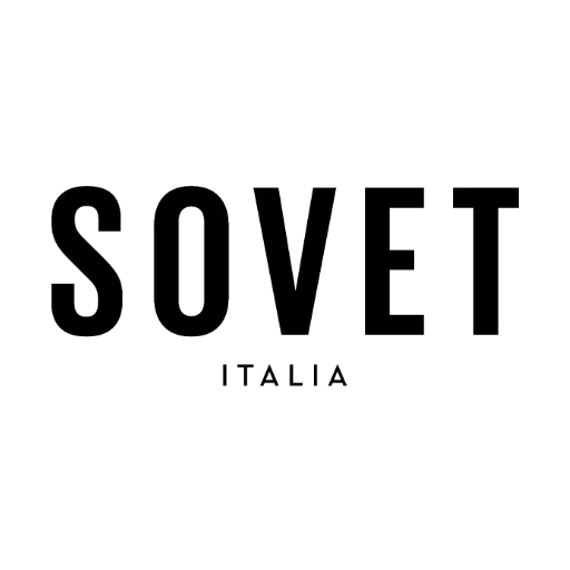 SOVET ITALIA logo with outlined letters on a black background