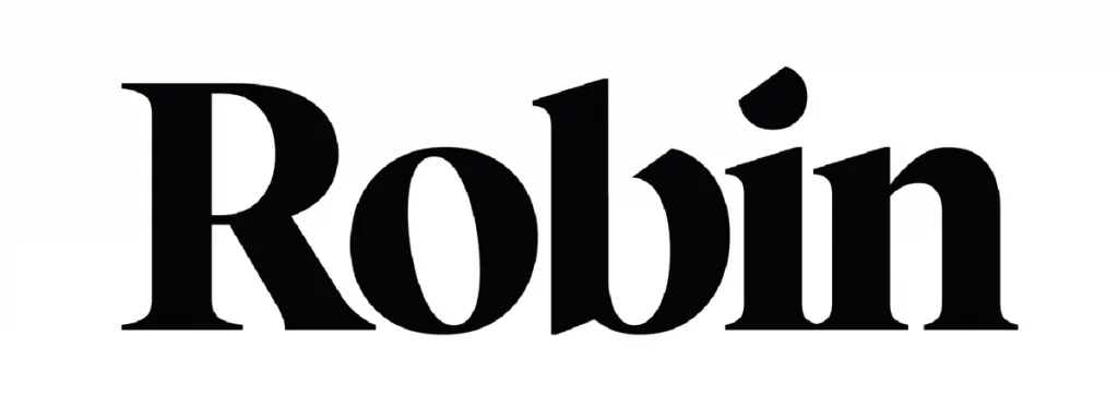 Robin logo in bold black serif type on a white background.